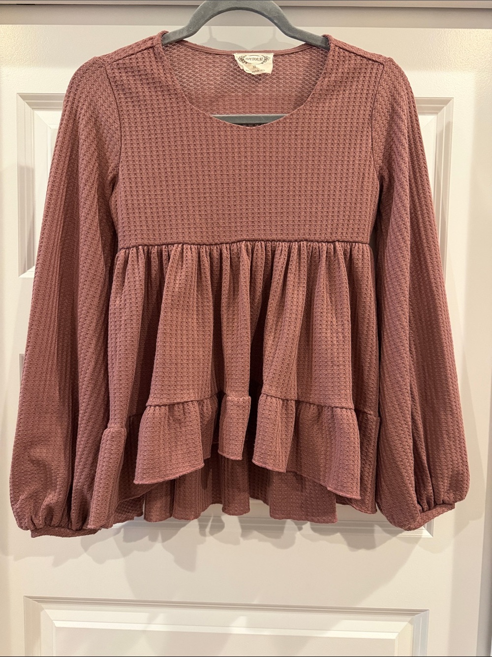 Joyfolie Dusty Rose Peplum Waffle Knit Tunic